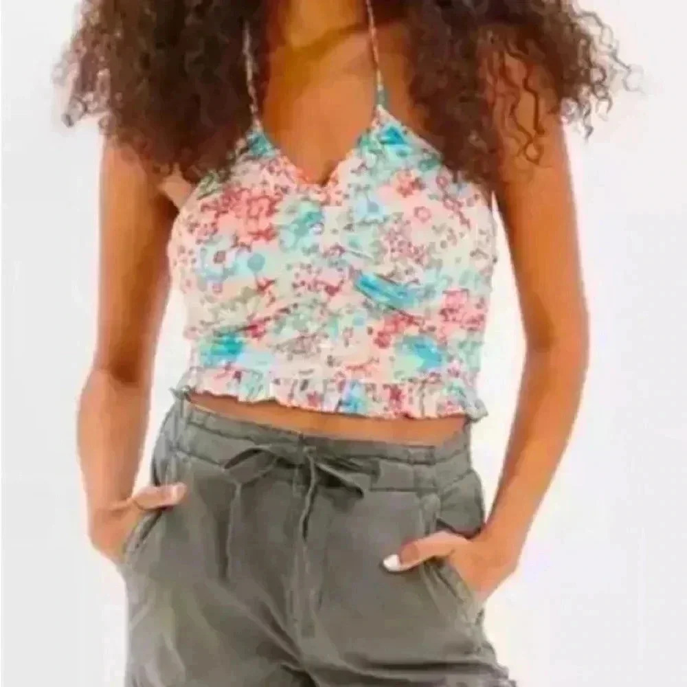American eagle  floral boho cropped top S